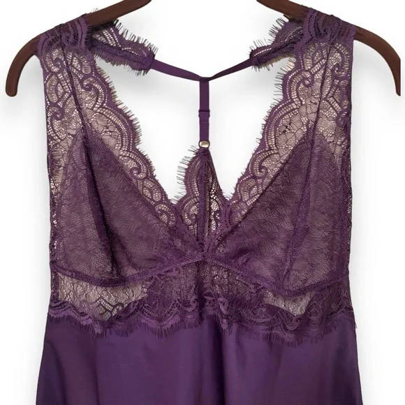 Adore Me Zandy Plum Silk and Lace Racerback Slip/Nightie with Adjustable Straps - Picture 9 of 14